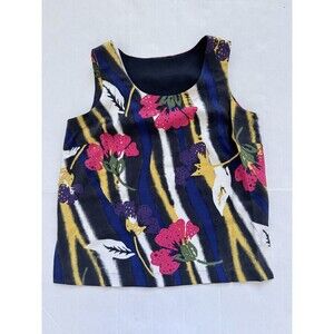 Go Silk Womens XS Tank Top 100% Silk Scoop Neck Cropped Floral Side Slits